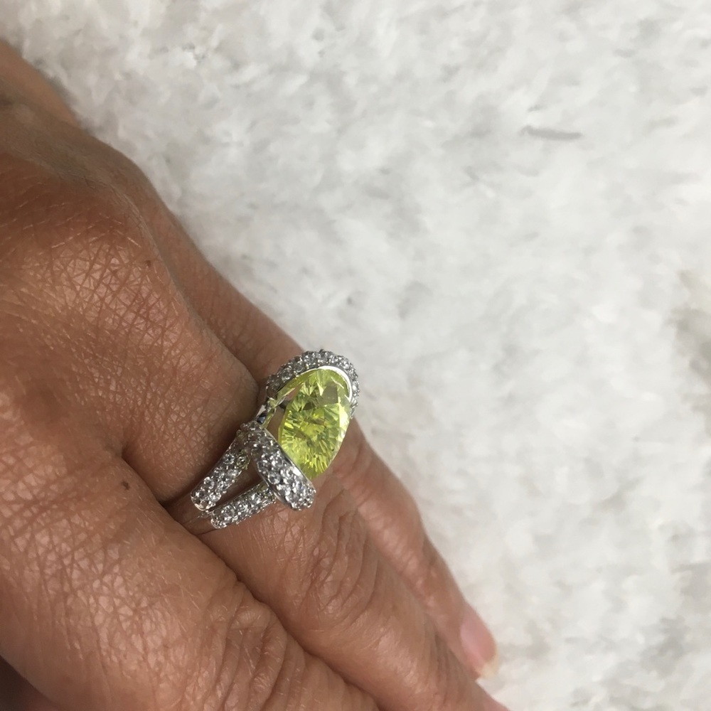Brass Rhodium Sunburst Yellow Lemon Quartz Ring 7